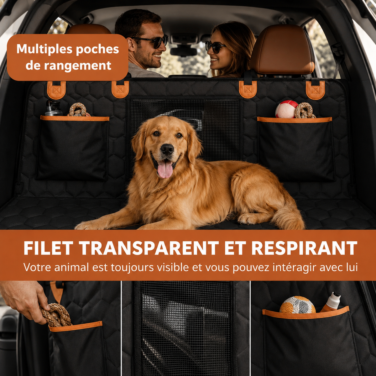 Housse Woufy Drive Pro™ -  Protection intégrale rigide de banquette pour chien