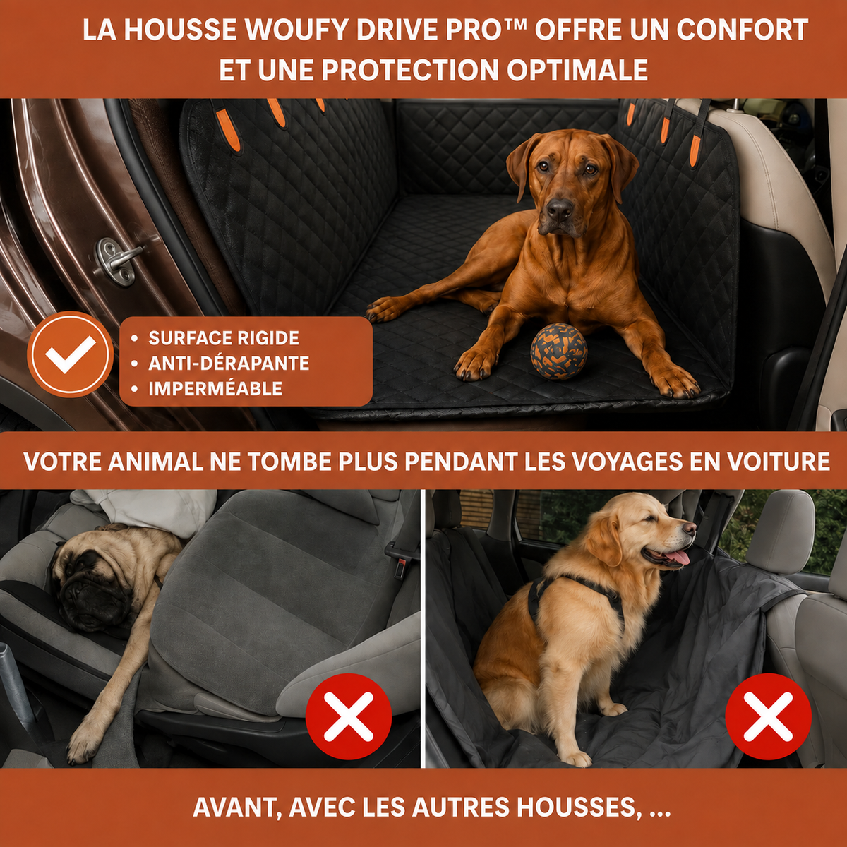 Housse Woufy Drive Pro™ -  Protection intégrale rigide de banquette pour chien